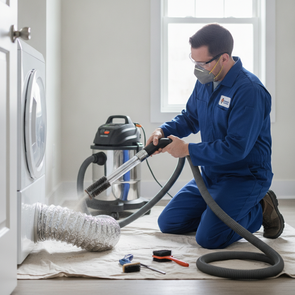 a technician cleaning a dryer exhaust