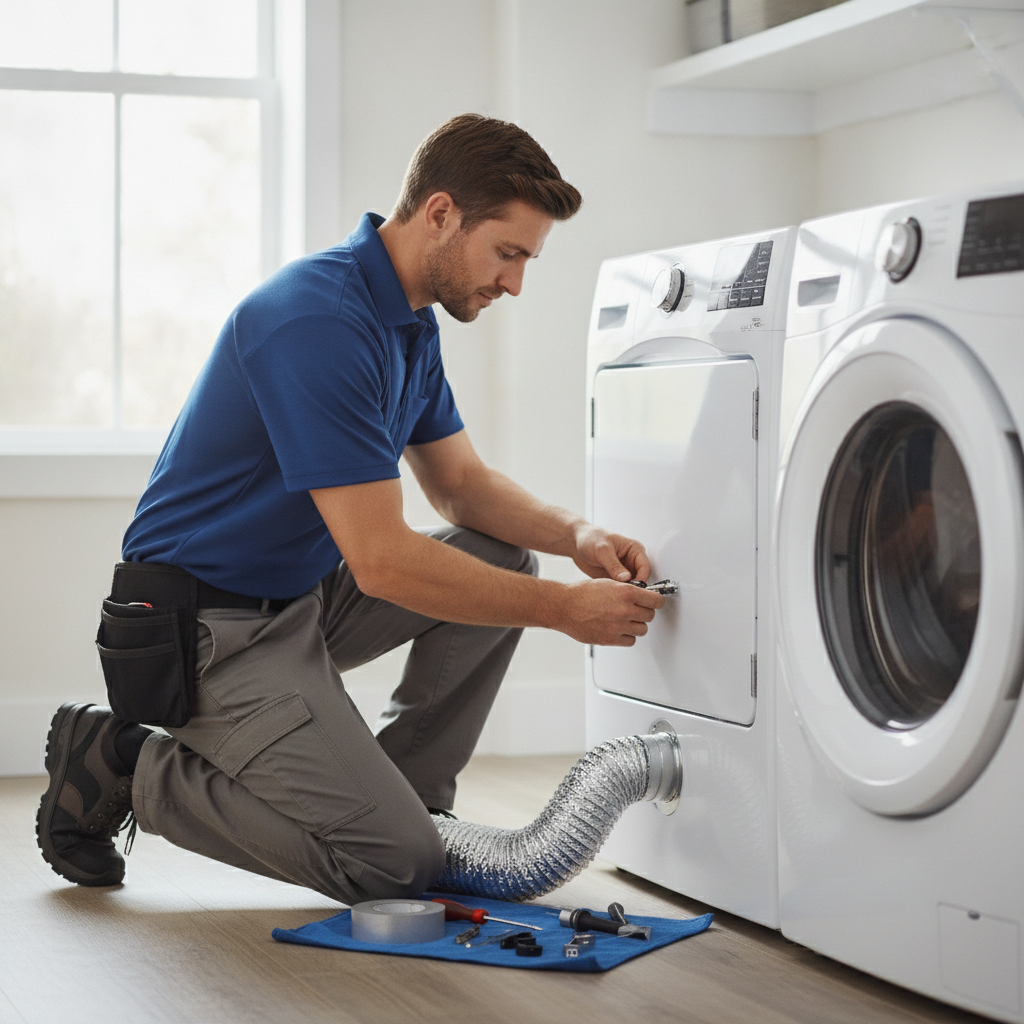 a technician installing a dryer vent