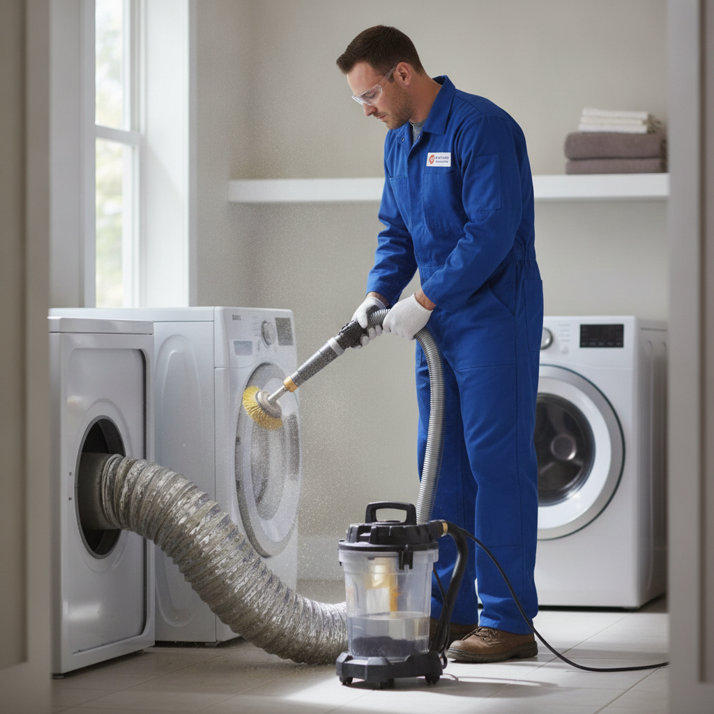 a technician cleaning a dryer exhaust
