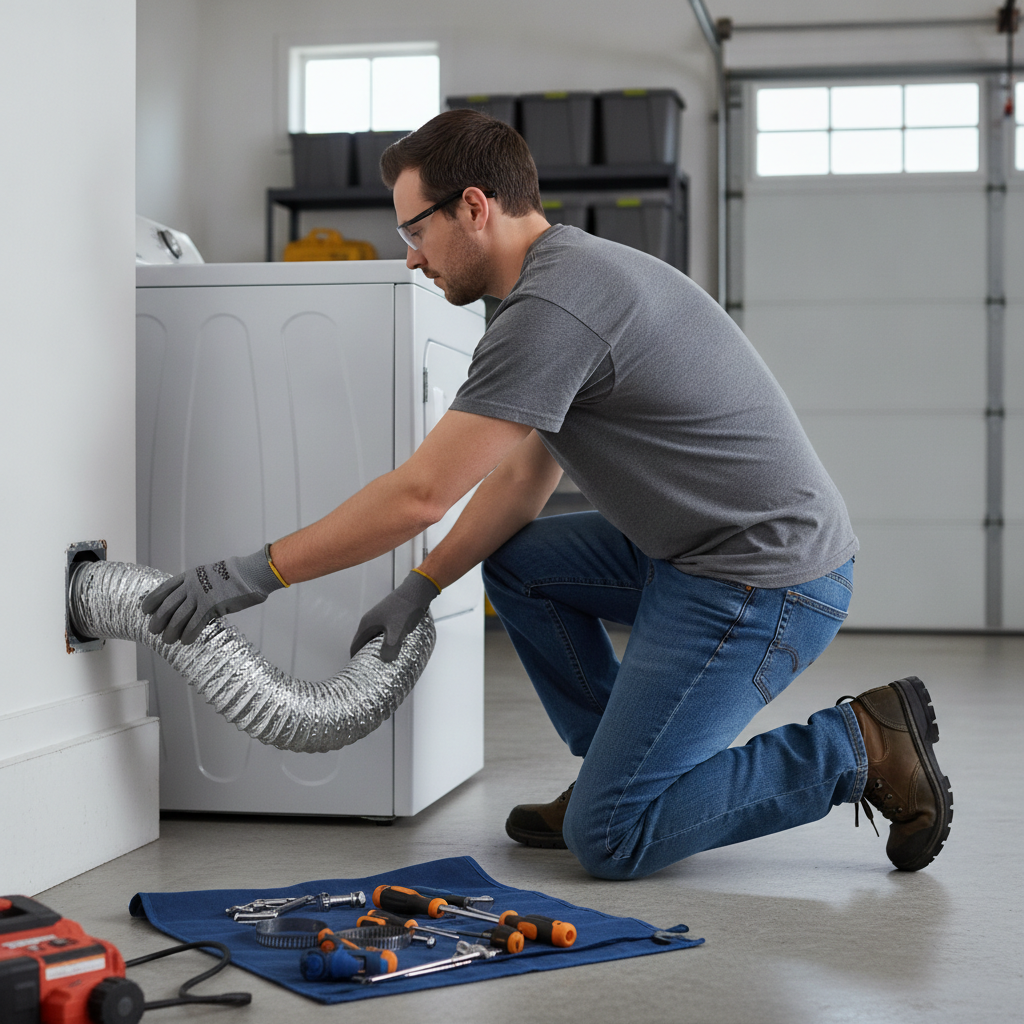 a technician fixing a dryer vent